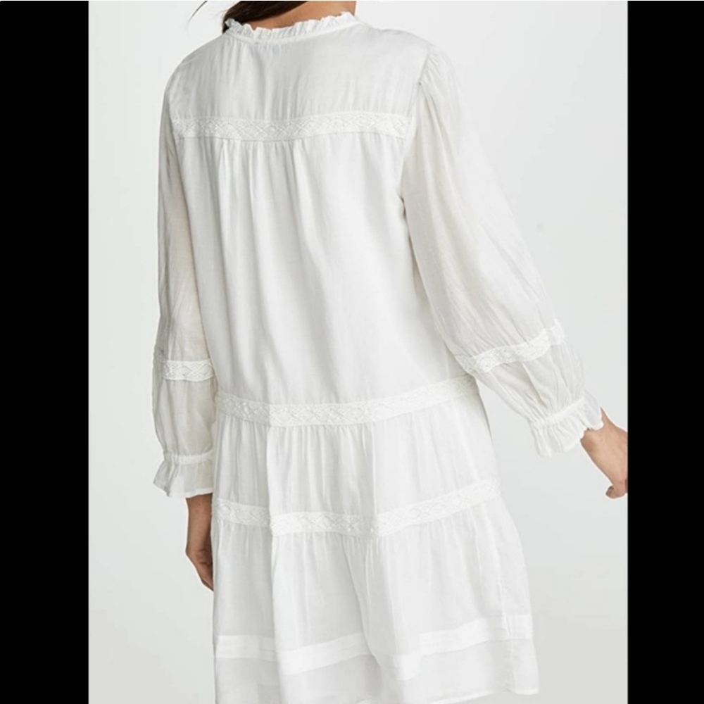 PAIGE Jaslene Long Sleeve Tassels Tiered Mini Dress In White Size Small - Picture 2 of 14